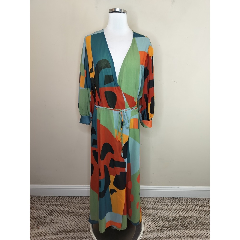 Hutch Multicolor Abstract Print Maxi Dress - Teal, Green, Orange